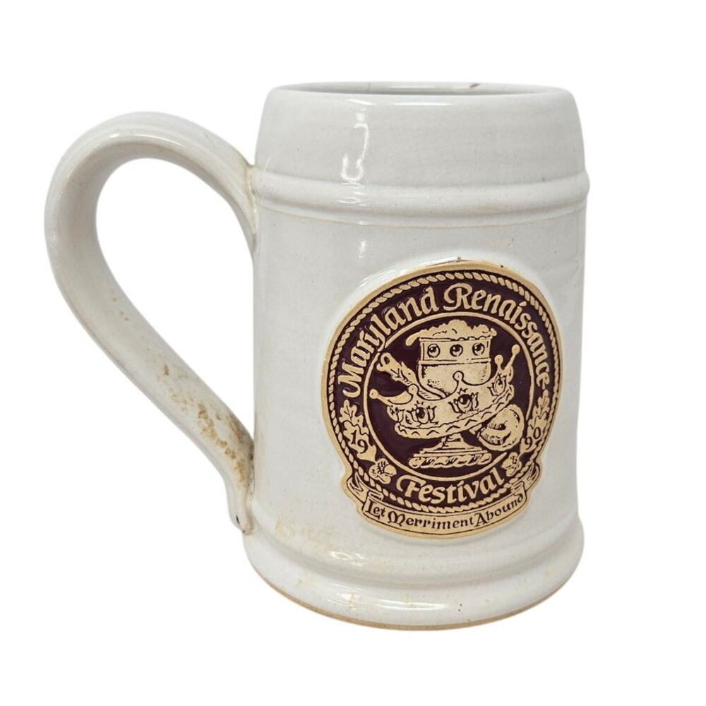 Maryland Renaissance Festival Stein Mug White Heritage Designs Pottery Handmade